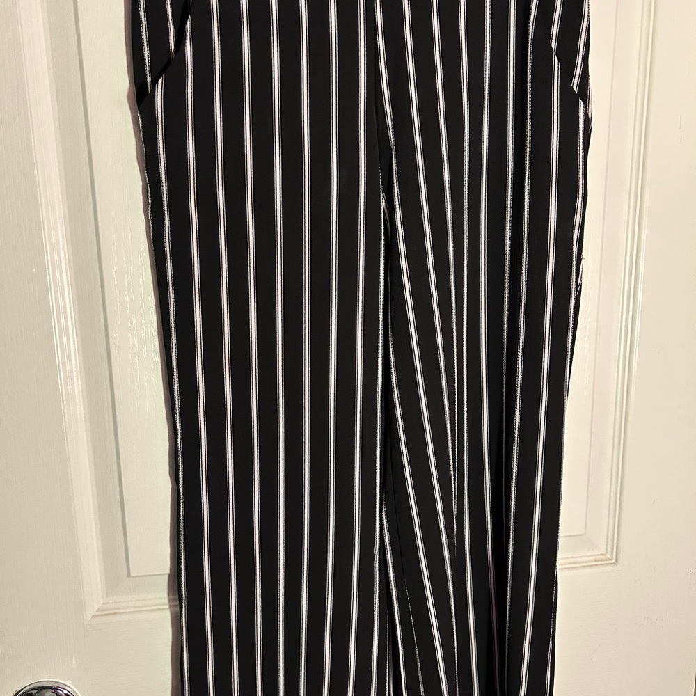 BCX Black and White Wide Leg Pants with Pinstripe Elegance